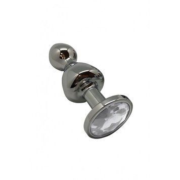 Металева анальна пробка Wooomy Lollypop Double Ball Metal Plug S, діаметр 2,8 см, довжина 8,5 см SO7417 фото - купити в секс-шопі Чорний Кролик