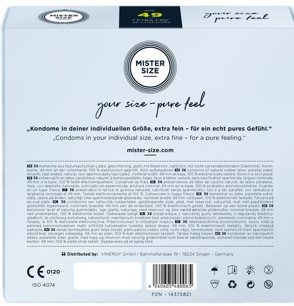 Презервативи Mister Size - pure feel - 49 (36 condoms), товщина 0,05 мм SO8050 фото - купити в секс-шопі Чорний Кролик