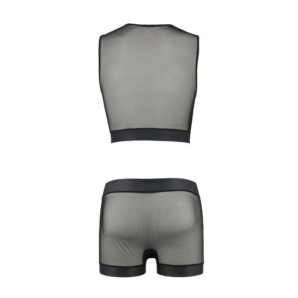 Комплект чоловічої білизни на шнурівці Passion 053 SET WILLIAM L/XL Black, жилет, боксери SO7627 фото - купити в секс-шопі Чорний Кролик