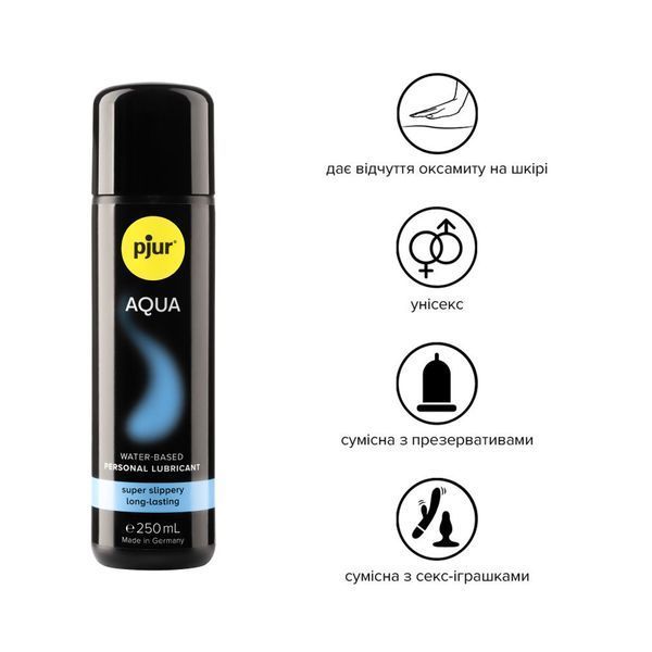 Лубрикант на водній основі pjur Aqua 250 мл, ефект оксамитової шкіри без прилипання PJ10350 фото - купити в секс-шопі Чорний Кролик