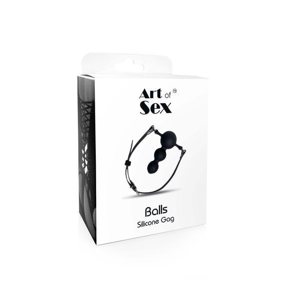 Кляп силіконовий Art of Sex - Balls, натуральна шкіра, чорний SX3362 фото - купити в секс-шопі Чорний Кролик