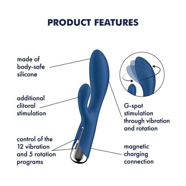 Вібратор-кролик з ротацією Satisfyer Spinning Rabbit 1 Blue, 3 мотори SX0562 фото - купити в секс-шопі Чорний Кролик