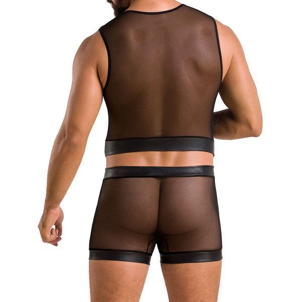 Комплект чоловічої білизни на шнурівці Passion 053 SET WILLIAM L/XL Black, жилет, боксери SO7627 фото - купити в секс-шопі Чорний Кролик
