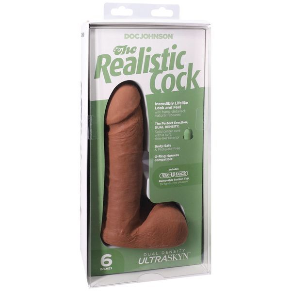 Фалоімітатор Doc Johnson The Realistic Cock ULTRASKYN - 6 Inch with Balls Caramel SX4446 фото - купити в секс-шопі Чорний Кролик