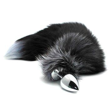 Металева анальна пробка Лисячий хвіст Alive Black And White Fox Tail L, діаметр 3,9 см SO6323 фото - купити в секс-шопі Чорний Кролик