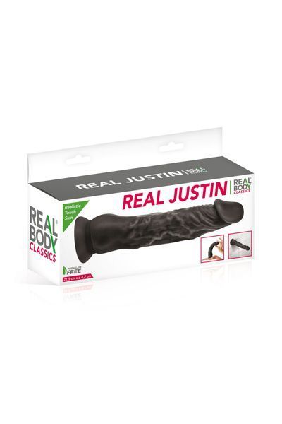 Фалоімітатор із присоскою Real Body &mdash; Real Justin Black, TPE, діаметр 4,2 см SO4031 фото - купити в секс-шопі Чорний Кролик