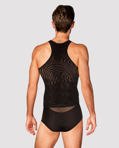 Чоловіча напівпрозора майка-борцовка з візерунком Obsessive T103 tank top S/M/L, чорна SO7311 фото - купити в секс-шопі Чорний Кролик
