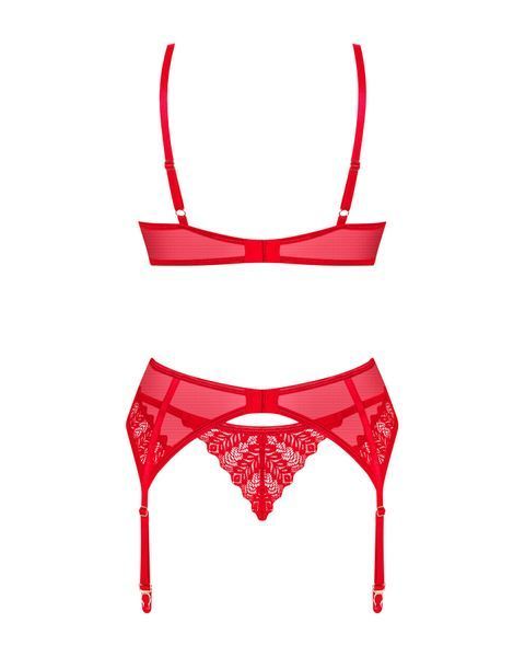 Комплект Obsessive Ingridia 3-pcs set XL/2XL, червоний, бюстгальтер, стрінги, пояс SO9035 фото - купити в секс-шопі Чорний Кролик