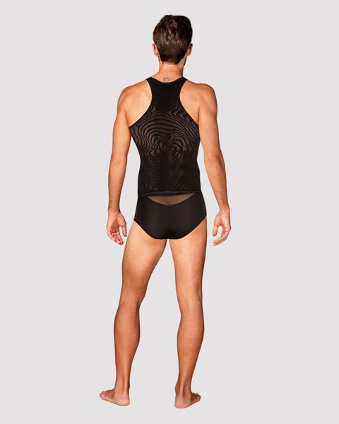 Чоловіча напівпрозора майка-борцовка з візерунком Obsessive T103 tank top S/M/L, чорна SO7311 фото - купити в секс-шопі Чорний Кролик