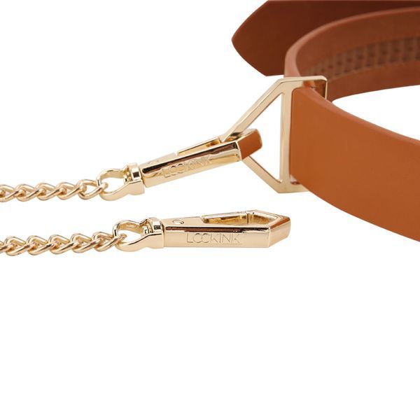 Нашийник з повідцем LOCKINK Tied Collar with Leash Set, коричневий, ланцюг зі шкіряною петлею та карабіном SX0828 фото - купити в секс-шопі Чорний Кролик