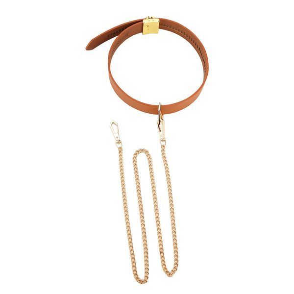 Нашийник з повідцем LOCKINK Tied Collar with Leash Set, коричневий, ланцюг зі шкіряною петлею та карабіном SX0828 фото - купити в секс-шопі Чорний Кролик