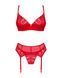 Комплект Obsessive Ingridia 3-pcs set XL/2XL, червоний, бюстгальтер, стрінги, пояс SO9035 фото 3