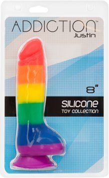 Райдужний фалоімітатор ADDICTION - JUSTIN - 8 "- RAINBOW, 20,3 см, силікон, вібропуля в подарунок SO4533 фото - купити в секс-шопі Чорний Кролик