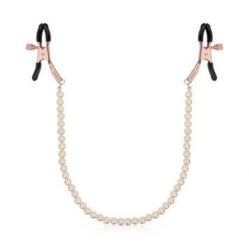 Затискачі для сосків з перлинним ланцюжком Rosy Gold - Nipple Clamps Pearls SX3898 фото - купити в секс-шопі Чорний Кролик