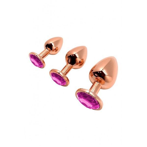 Металева анальна пробка Wooomy Tralalo Rose Gold Metal Plug Magenta M, діаметр 3,4 см, довжина 8 см SO7427 фото - купити в секс-шопі Чорний Кролик