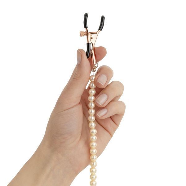 Затискачі для сосків з перлинним ланцюжком Rosy Gold - Nipple Clamps Pearls SX3898 фото - купити в секс-шопі Чорний Кролик