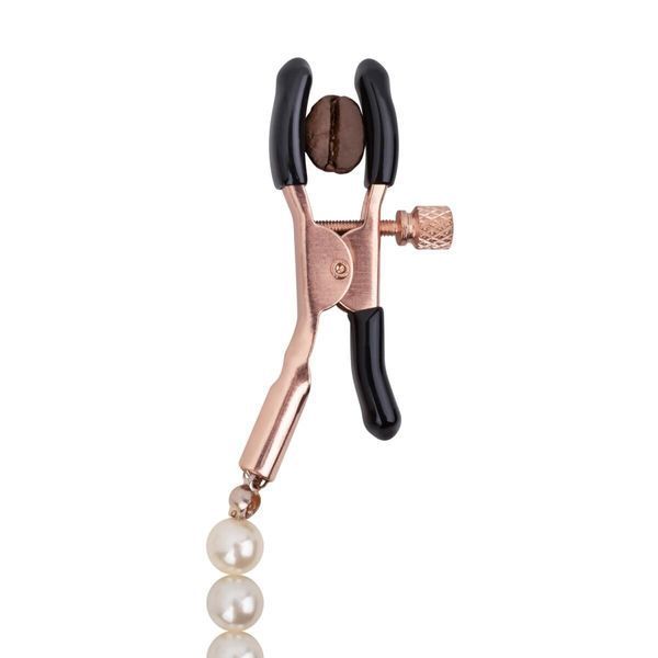 Затискачі для сосків з перлинним ланцюжком Rosy Gold - Nipple Clamps Pearls SX3898 фото - купити в секс-шопі Чорний Кролик