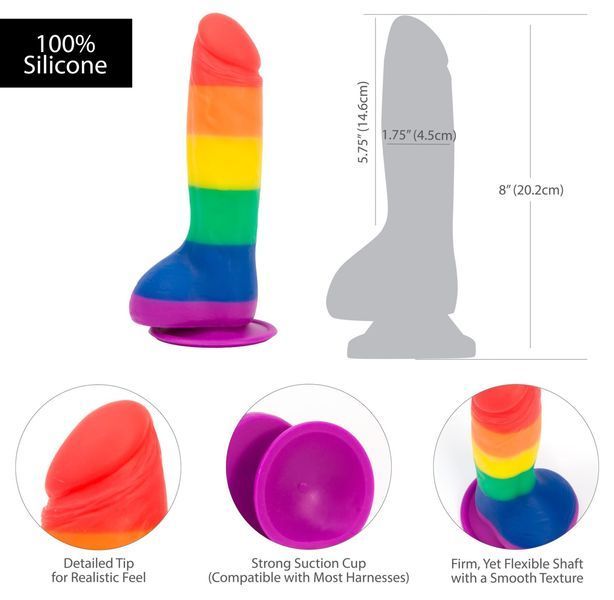 Райдужний фалоімітатор ADDICTION - JUSTIN - 8 "- RAINBOW, 20,3 см, силікон, вібропуля в подарунок SO4533 фото - купити в секс-шопі Чорний Кролик