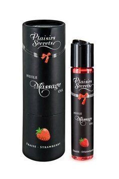 Масажна олія Plaisirs Secrets Strawberry (59 мл) з афродизіаками, їстівна, подарункове паковання SO1842 фото - купити в секс-шопі Чорний Кролик