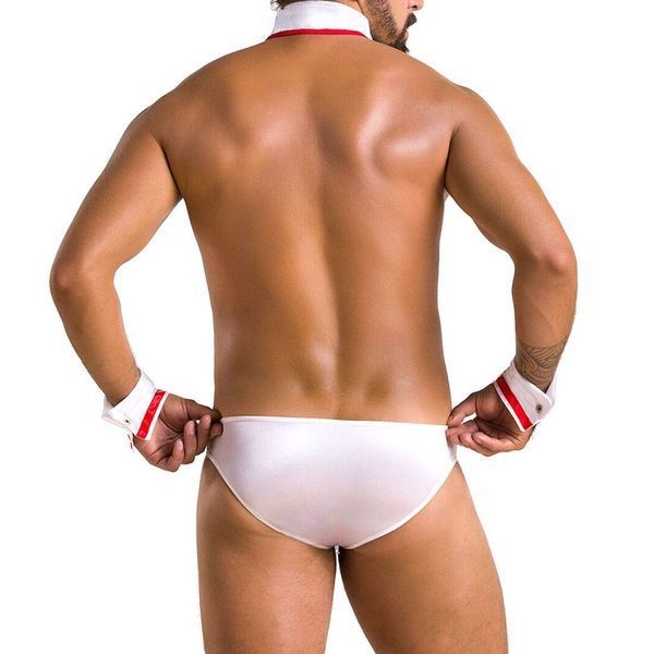 Комплект еротичної чоловічої білизни Passion 037 GREGORY L/XL White, труси, комірець, манжети SO7582 фото - купити в секс-шопі Чорний Кролик