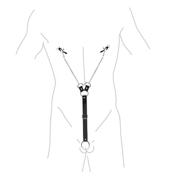 Затискачі для сосків з фіксацією на пенісі Art of Sex &ndash; Nipple Clamps for Men, екошкіра SO5146 фото - купити в секс-шопі Чорний Кролик