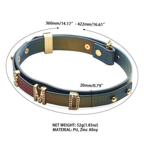 Нашийник LOCKINK Multi-color DIY Alphabet Collar, мультиколір, штучна шкіра, букви зі стразами SX0899 фото - купити в секс-шопі Чорний Кролик
