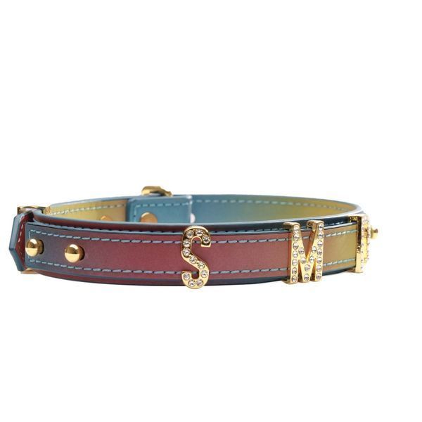 Нашийник LOCKINK Multi-color DIY Alphabet Collar, мультиколір, штучна шкіра, букви зі стразами SX0899 фото - купити в секс-шопі Чорний Кролик