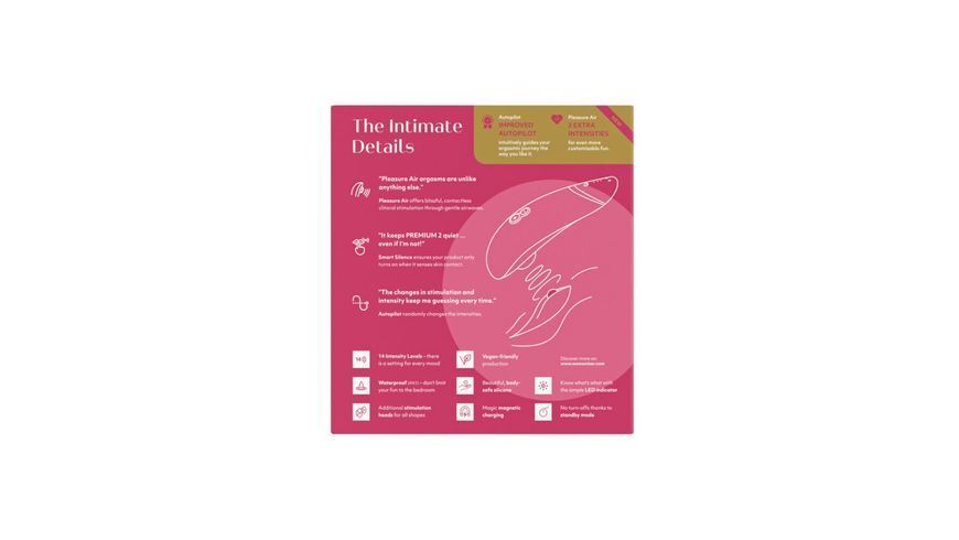 Вакуумний кліторальний стимулятор Womanizer Premium 2 - Raspberry, функції Autopilot та Smart Silenc SO8753 фото - купити в секс-шопі Чорний Кролик