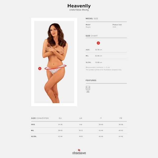 Мереживні танга Obsessive Heavenlly crotchless thong XL/2XL, з доступом SO8190 фото - купити в секс-шопі Чорний Кролик