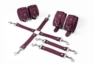 Набір для БДСМ Feral Feelings BDSM Kit 3 Burgundy, наручники, поножі, хрестовина SO8271 фото - купити в секс-шопі Чорний Кролик