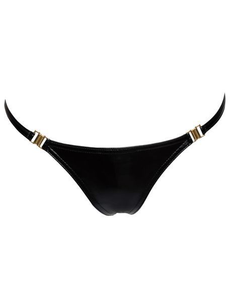 Трусики з мокрим ефектом Noir Handmade P008 Powerwetlook panty with gold clasp, M, на застібках SX0172 фото - купити в секс-шопі Чорний Кролик