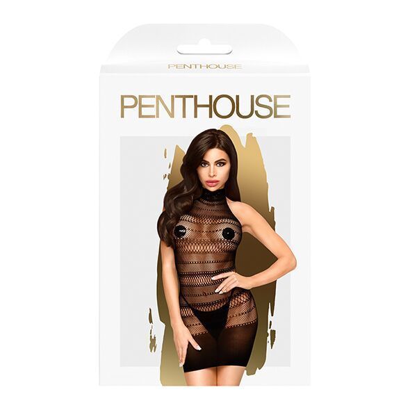 Міні-сукня сітка з горлом Penthouse - Epic Night Black XL SO5253 фото - купити в секс-шопі Чорний Кролик