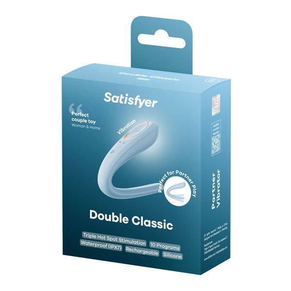 Вібратор для пар Satisfyer Double Classic Light Blue з одним моторчиком SX3654 фото - купити в секс-шопі Чорний Кролик