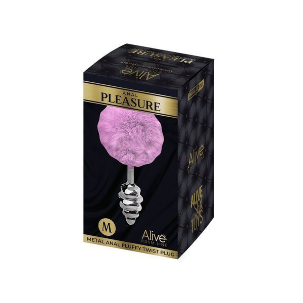 Металева анальна пробка Кролячий хвостик Alive Fluffy Twist Plug M Purple, діаметр 3,4 см SO6308 фото - купити в секс-шопі Чорний Кролик