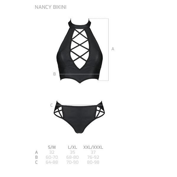 Комплект з еко-шкіри Passion NANCY BIKINI S/M, black, бра та трусики з імітацією шнурівки SO5368 фото - купити в секс-шопі Чорний Кролик