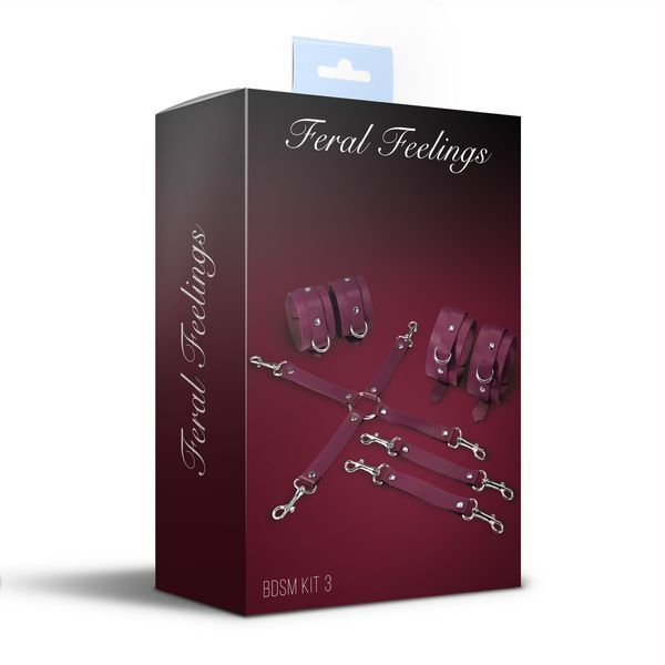 Набір для БДСМ Feral Feelings BDSM Kit 3 Burgundy, наручники, поножі, хрестовина SO8271 фото - купити в секс-шопі Чорний Кролик