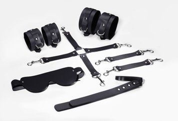 Набір Feral Feelings BDSM Kit 5 Black, наручники, поножі, хрестовина, маска, падл SO8272 фото - купити в секс-шопі Чорний Кролик