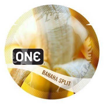 Ароматизований презерватив ONE FlavorWaves Banana Split, 1 шт, жовтий, запах бананового десерту SX0753 фото - купити в секс-шопі Чорний Кролик