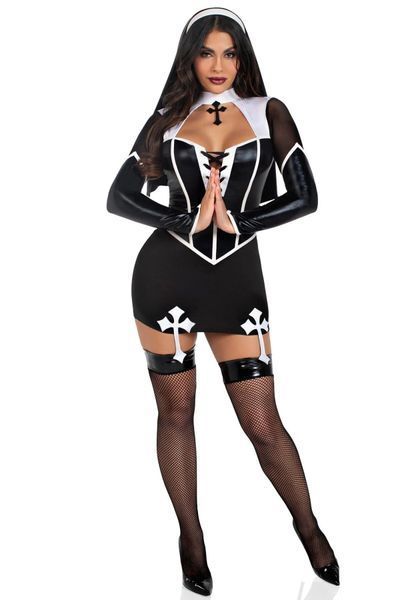Костюм черниці Leg Avenue Holy Hottie Dress S SX2794 фото - купити в секс-шопі Чорний Кролик