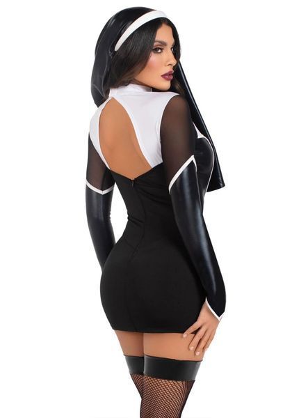 Костюм черниці Leg Avenue Holy Hottie Dress S SX2794 фото - купити в секс-шопі Чорний Кролик
