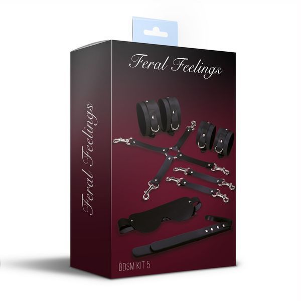 Набір Feral Feelings BDSM Kit 5 Black, наручники, поножі, хрестовина, маска, падл SO8272 фото - купити в секс-шопі Чорний Кролик