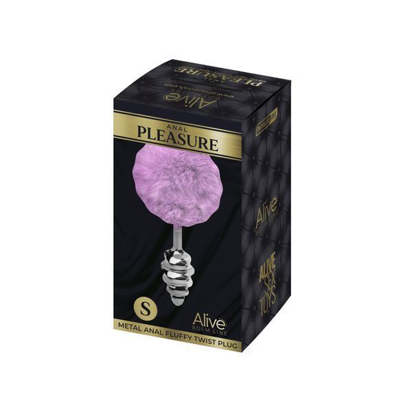 Металева анальна пробка Кролячий хвостик Alive Fluffy Twist Plug S Purple, діаметр 2,9 см SO6306 фото - купити в секс-шопі Чорний Кролик