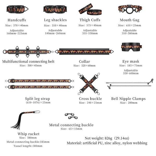 БДСМ-набір LOCKINK The Flowering Serpent Bondage Set, чорний, з малюнком у вигляді змій, 12 предметів SX0902 фото - купити в секс-шопі Чорний Кролик