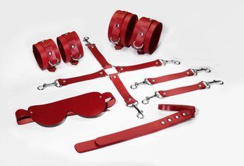 Набір Feral Feelings BDSM Kit 5 Red, наручники, поножі, хрестовина, маска, падл SO8273 фото - купити в секс-шопі Чорний Кролик