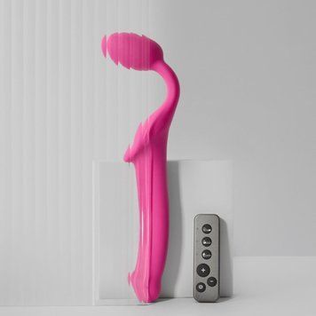 Безремінний страпон з вібрацією Strap-On-Me Vibrating Fuchsia XL, діам. 4,7см, пульт ДК, регульований SX2573 фото - купити в секс-шопі Чорний Кролик