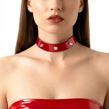 Лакований чокер з шипами Art of Sex - Mistress, колір червоний, розмір M SX3779 фото - купити в секс-шопі Чорний Кролик