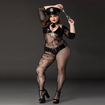 Костюм поліціянтки JSY &laquo;Фрау Марта&raquo; Plus Size Black, ремінь, кепка, наручники, краватка SO8357 фото - купити в секс-шопі Чорний Кролик