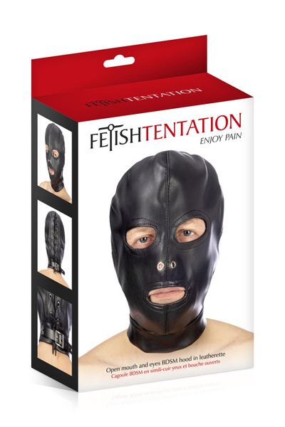 Капюшон для БДСМ з відкритими очима і ротом Fetish Tentation Open mouth and eyes BDSM hood SO4671 фото - купити в секс-шопі Чорний Кролик