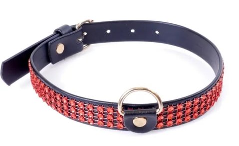 Нашийник зі штучної шкіри з кристалами Fetish Boss Series - Collar with crystals Red, BS3300108 BS3300108 фото - купити в секс-шопі Чорний Кролик