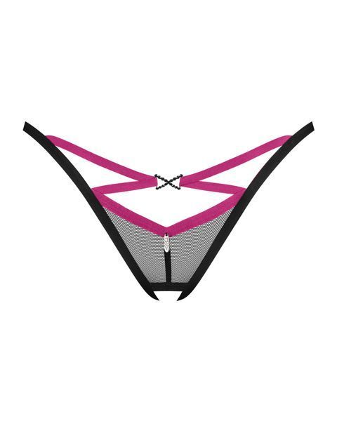 Трусики-стрінги Obsessive Novenes crotchless thong, M/L, сітка, стрепи, прикраса зі стразами SX0623 фото - купити в секс-шопі Чорний Кролик